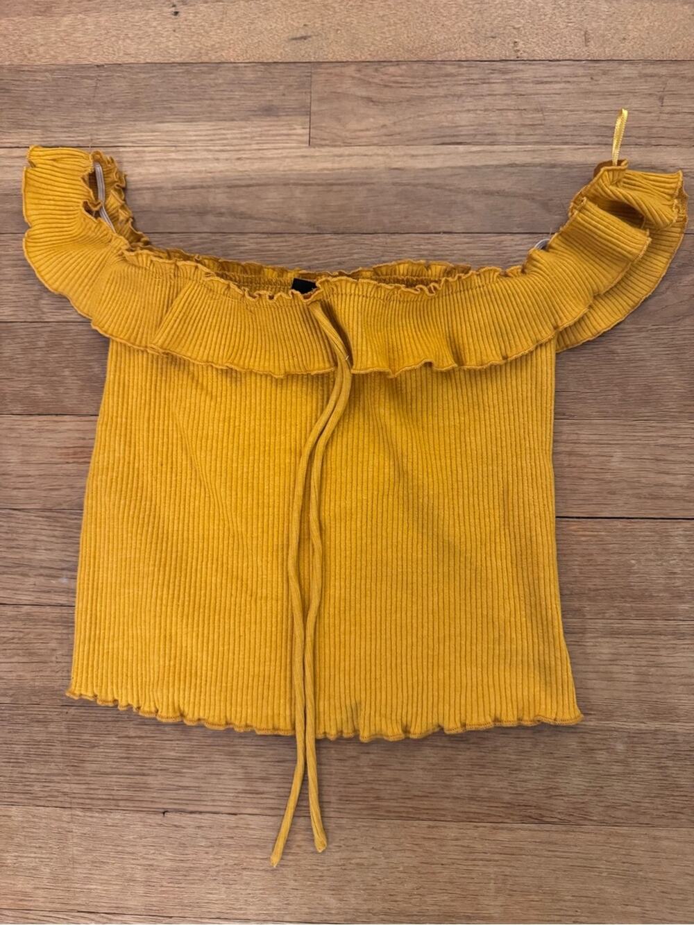 Bershka Women's Orange Gold Ruffle Off-the-Shoulder Crop Top - Size S